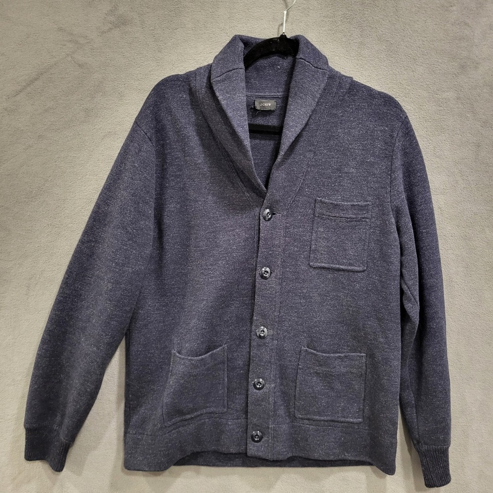 J Crew Cardigan Sweater Men Size‎ Large Chunky Knit Cotton Pockets Long Sleeve
